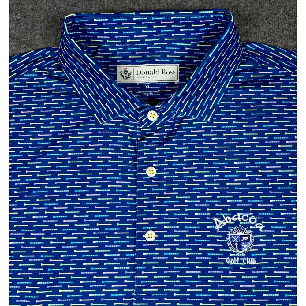 Donald Ross Polo Shirt Mens XL Blue Abacoa Golf Club Geometric Tees Performance